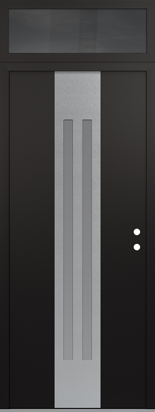 Modern Steel Front Door DIAMOND A8 36" X 96" BLACK/WHITE FROSTED GLASS PANEL STAINLESS STEEL LHI WITH TRANSOM MIRRORED GLASS