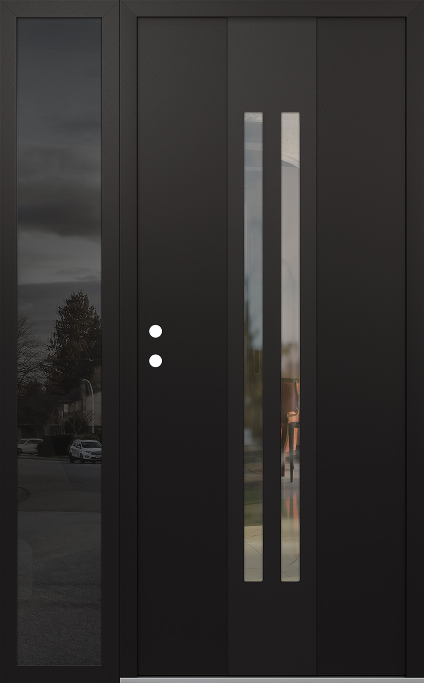 Modern Steel Front Door DIAMOND A8 48" X 80" BLACK/BLACK CLEAR GLASS PANEL BLACK RHI WITH SIDELITE MIRRORED GLASS