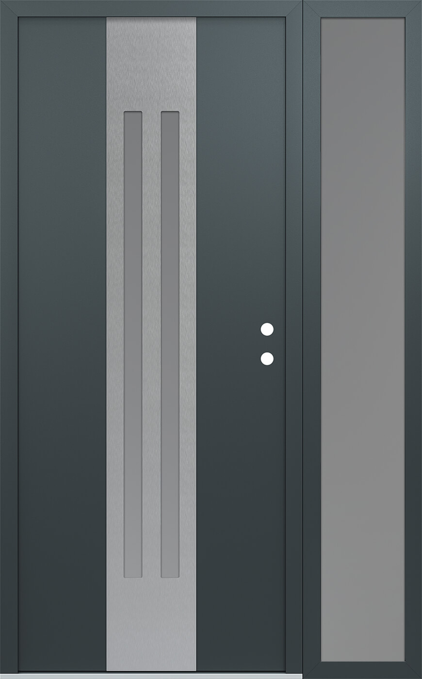 Modern Steel Front Door DIAMOND A8 50" X 80" ANTHRACITE/ANTHRACITE FROSTED GLASS PANEL STAINLESS STEEL LHI WITH SIDELITE FROSTED GLASS
