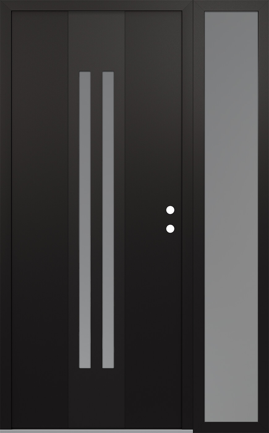 Modern Steel Front Door DIAMOND A8 50" X 80" BLACK/WHITE FROSTED GLASS PANEL BLACK LHI WITH SIDELITE FROSTED GLASS
