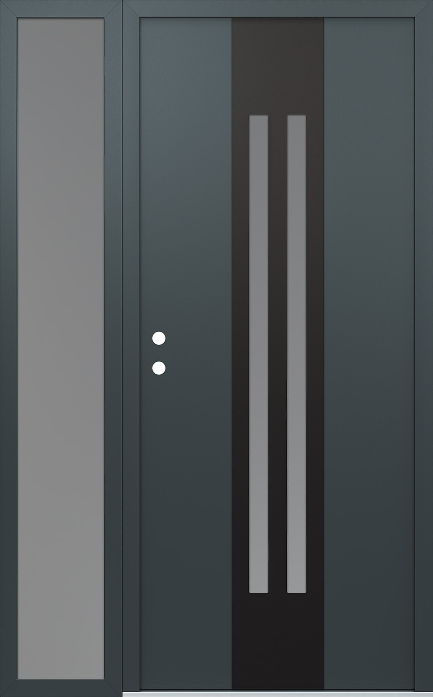 Modern Steel Front Door DIAMOND A8 52" X 80" ANTHRACITE/ANTHRACITE FROSTED GLASS PANEL BLACK RHI WITH SIDELITE FROSTED GLASS