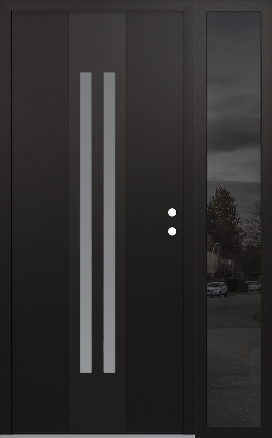 Modern Steel Front Door DIAMOND A8 52" X 80" BLACK/WHITE FROSTED GLASS PANEL BLACK LHI WITH SIDELITE MIRRORED GLASS