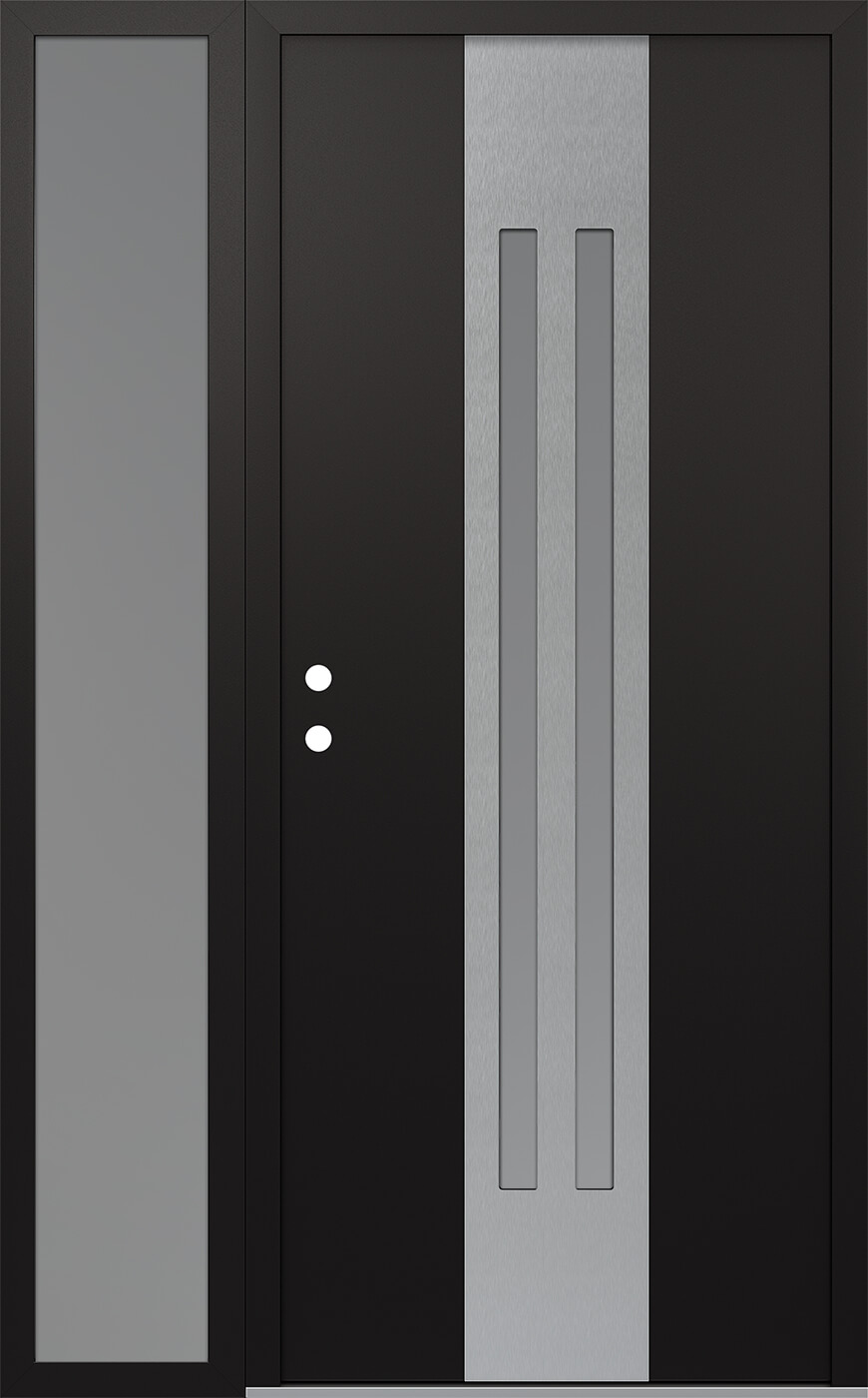 Modern Steel Front Door DIAMOND A8 52" X 80" BLACK/WHITE FROSTED GLASS PANEL STAINLESS STEEL RHI WITH SIDELITE FROSTED GLASS