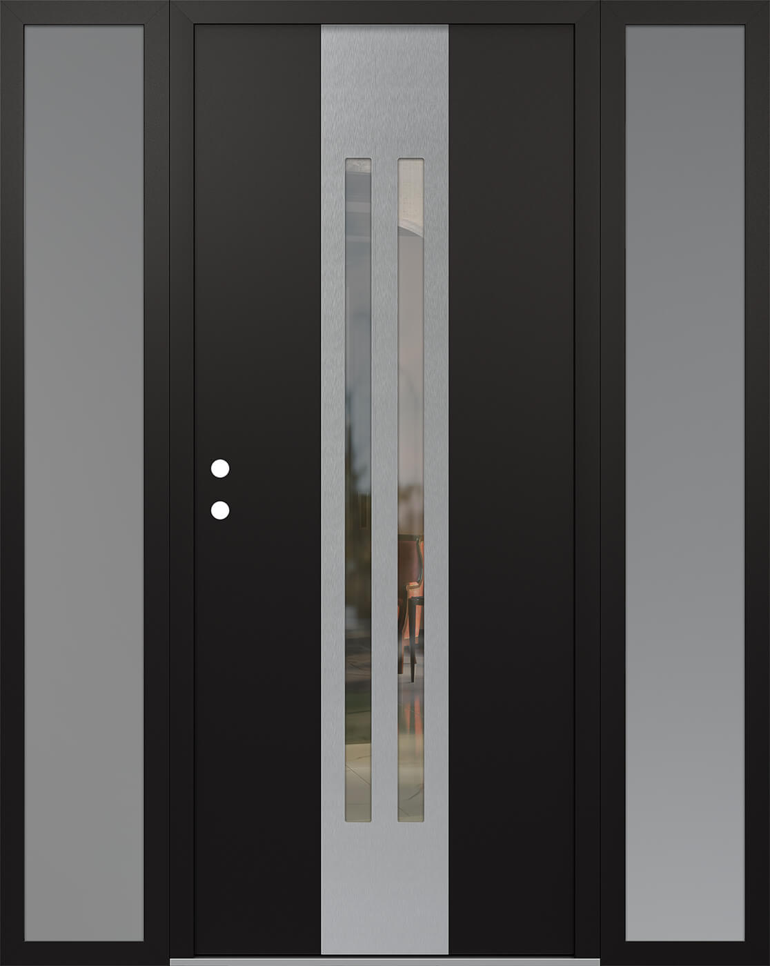 Modern Steel Front Door DIAMOND A8 60" X 80" BLACK/BLACK CLEAR GLASS PANEL STAINLESS STEEL RHI WITH 2 SIDELITES FROSTED GLASS