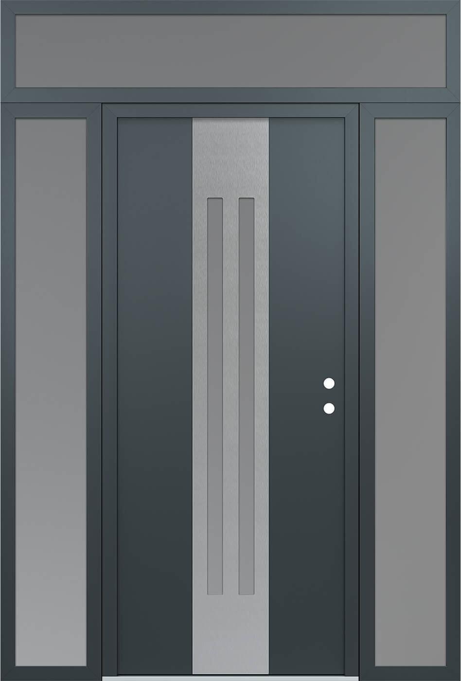 Modern Steel Front Door DIAMOND A8 60" X 96" ANTHRACITE/ANTHRACITE FROSTED GLASS PANEL STAINLESS STEEL LHI WITH 2 SIDELITES AND TRANSOM FROSTED GLASS