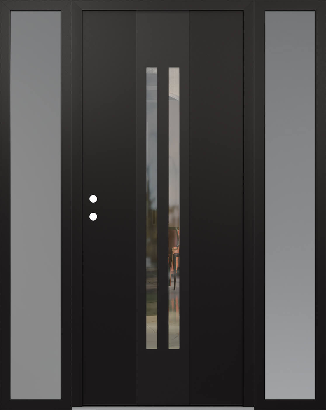 Modern Steel Front Door DIAMOND A8 68" X 80" BLACK/BLACK CLEAR GLASS PANEL BLACK RHI WITH 2 SIDELITES FROSTED GLASS