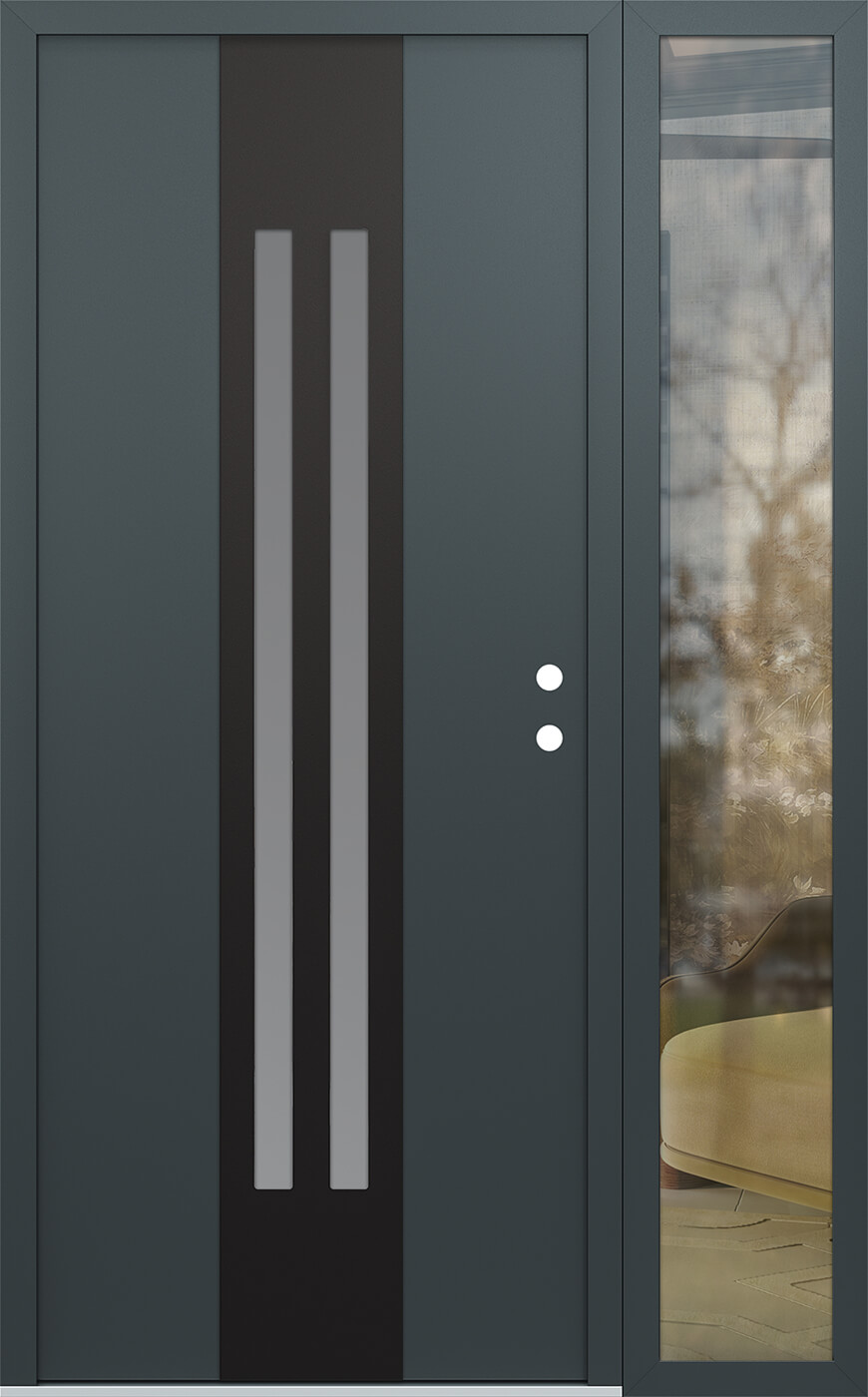 Modern Steel Front Door DIAMOND A8 50" X 80" ANTHRACITE/ANTHRACITE FROSTED GLASS PANEL BLACK LHI WITH SIDELITE FROSTED GLASS