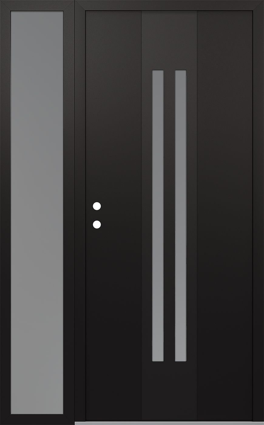 MODERN STEEL FRONT DOOR DIAMOND A8 52" X 80" BLACK/WHITE FROSTED GLASS PANEL BLACK RHI WITH SIDELITE FROSTED GLASS
