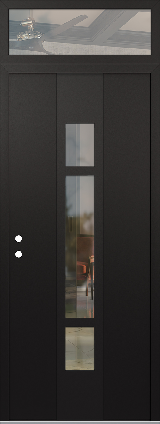 Modern Steel Front Door DIAMOND A9 36" X 96" BLACK/BLACK CLEAR GLASS PANEL BLACK RHI WITH TRANSOM CLEAR GLASS
