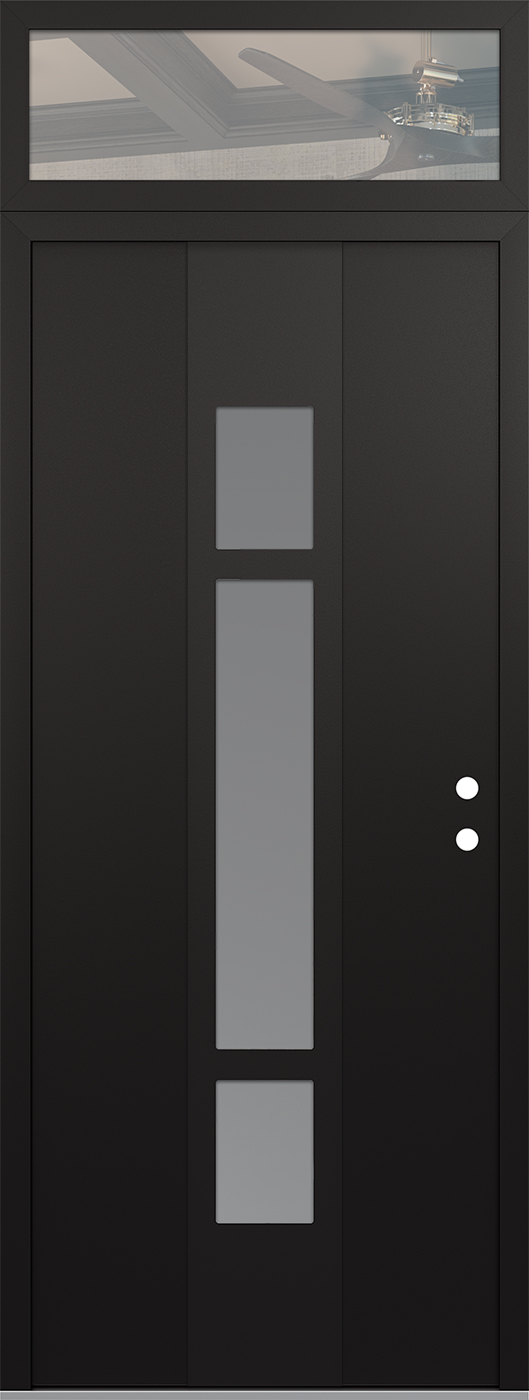 Modern Steel Front Door DIAMOND A9 36" X 96" BLACK/WHITE FROSTED GLASS PANEL BLACK LHI WITH TRANSOM CLEAR GLASS