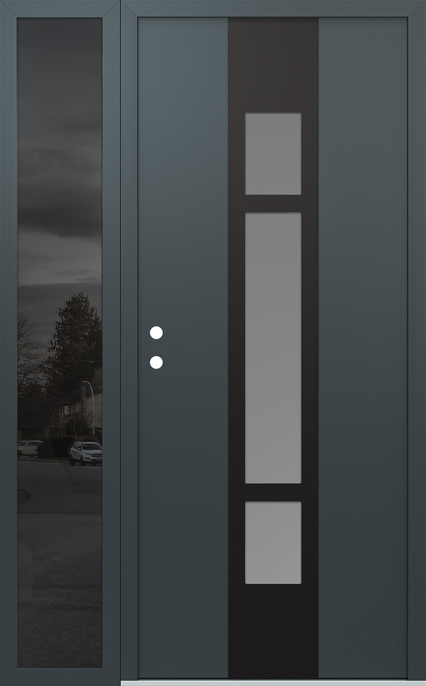 Modern Steel Front Door DIAMOND A9 50" X 80" ANTHRACITE/ANTHRACITE FROSTED GLASS PANEL BLACK RHI WITH SIDELITE MIRRORED GLASS