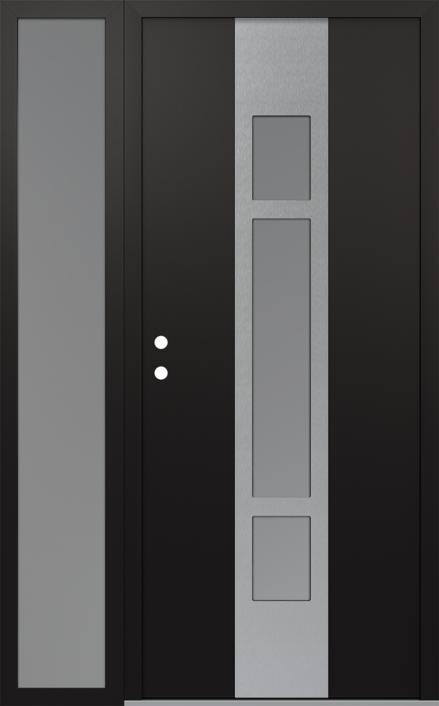 Modern Steel Front Door DIAMOND A9 50" X 80" BLACK/WHITE FROSTED GLASS PANEL STAINLESS STEEL RHI WITH SIDELITE FROSTED GLASS
