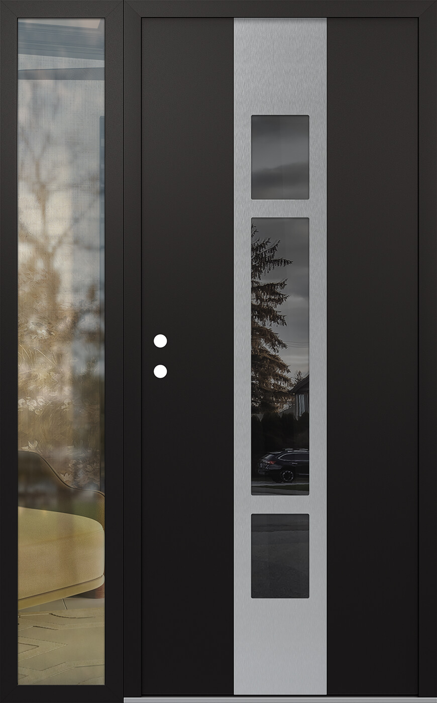 DIAMOND A9 52" X 80" BLACK/BLACK MIRRORED GLASS PANEL STAINLESS STEEL RHI WITH SIDELITE CLEAR GLASS