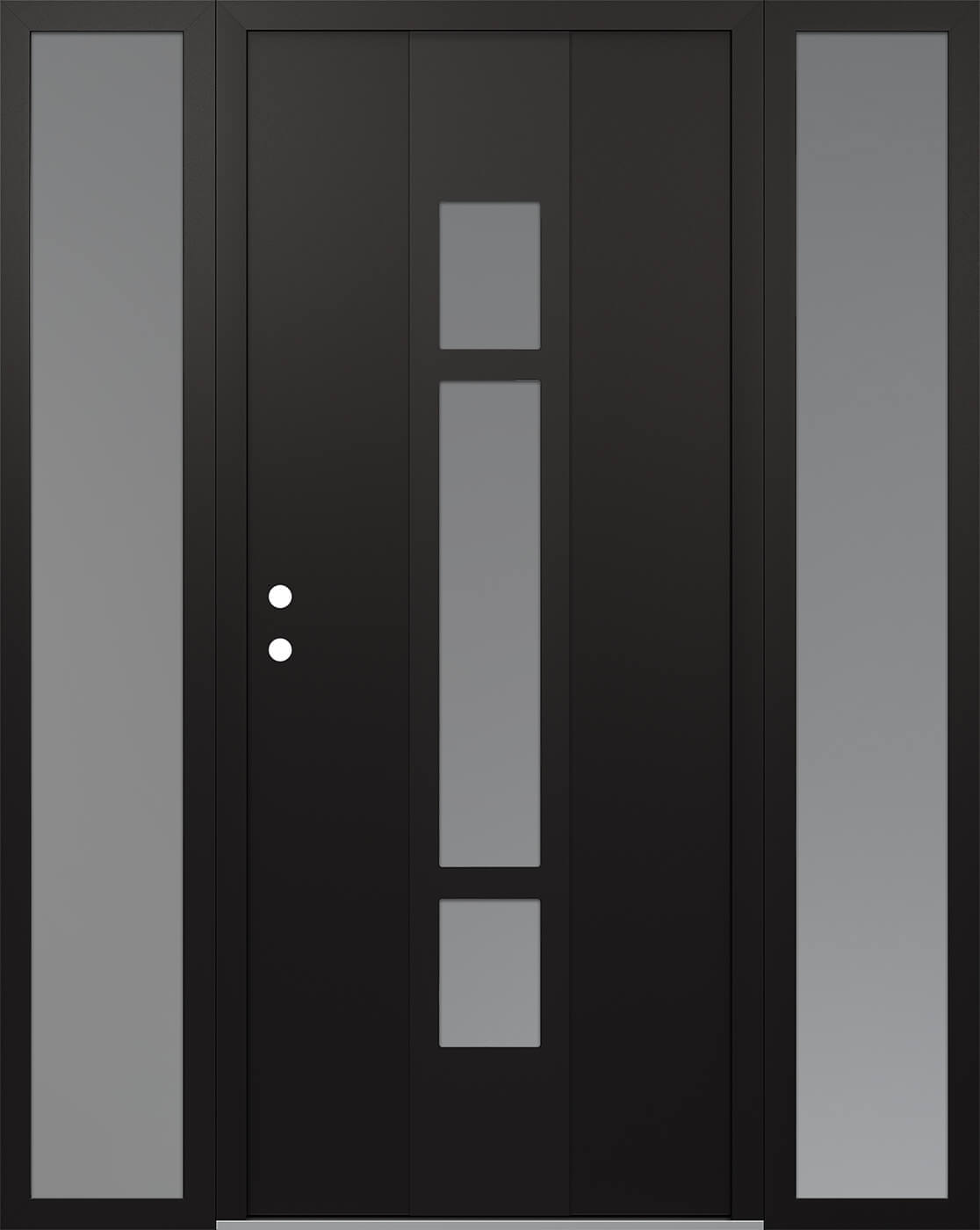 Modern Steel Front Door DIAMOND A9 64" X 80" BLACK/WHITE FROSTED GLASS PANEL BLACK RHI WITH 2 SIDELITES FROSTED GLASS