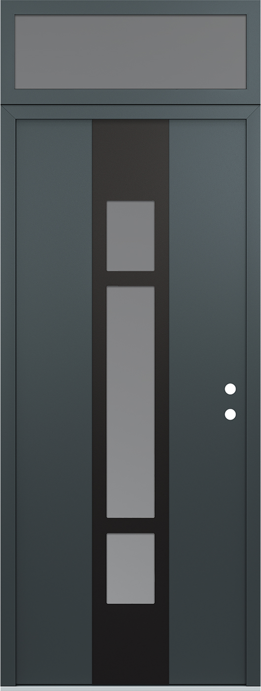Modern Steel Front Door DIAMOND A9 36" X 96" ANTHRACITE/ANTHRACITE FROSTED GLASS PANEL BLACK LHI WITH TRANSOM CLEAR GLASS