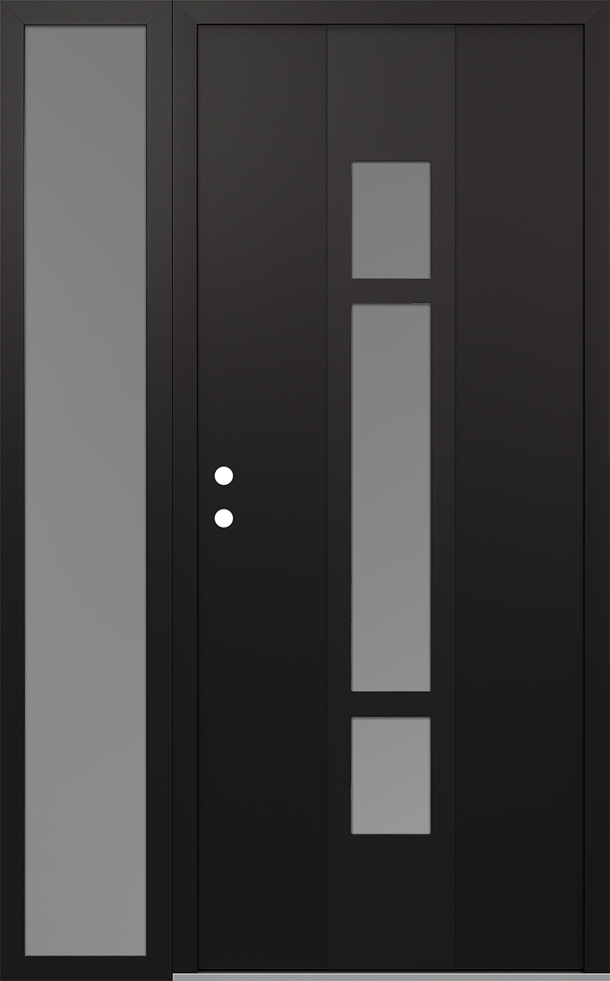MODERN STEEL FRONT DOOR DIAMOND A9 52" X 80" BLACK/WHITE FROSTED GLASS PANEL BLACK RHI WITH SIDELITE FROSTED GLASS