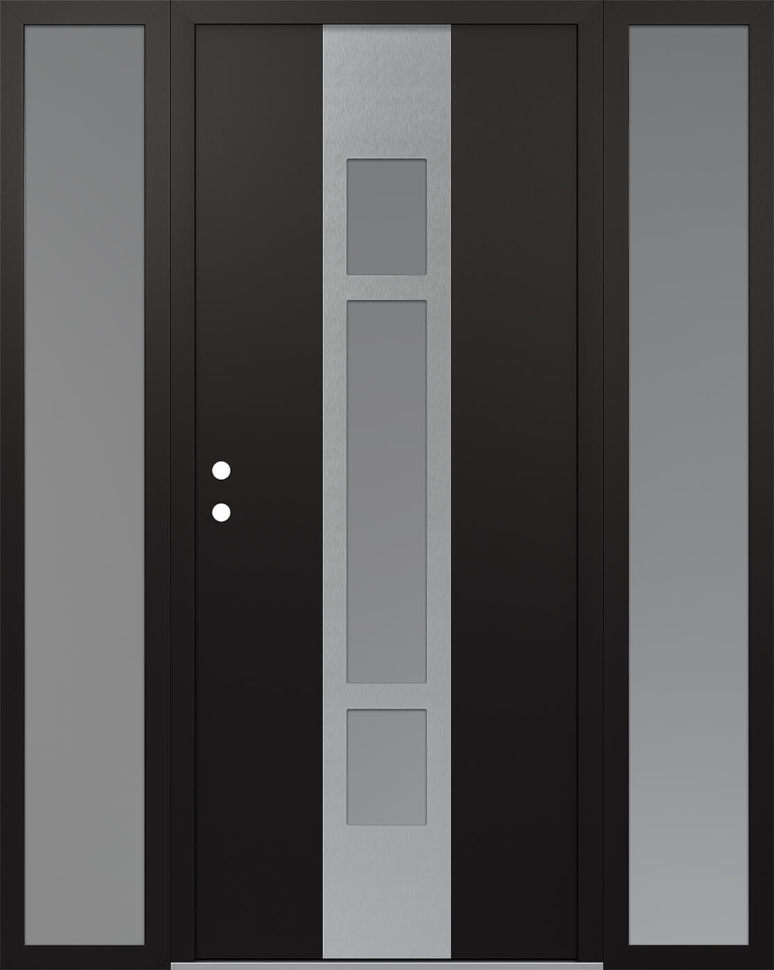 MODERN STEEL FRONT DOOR DIAMOND A9 60" X 80" BLACK/WHITE FROSTED GLASS PANEL STAINLESS STEEL RHI WITH 2 SIDELITES MIRRORED GLASS