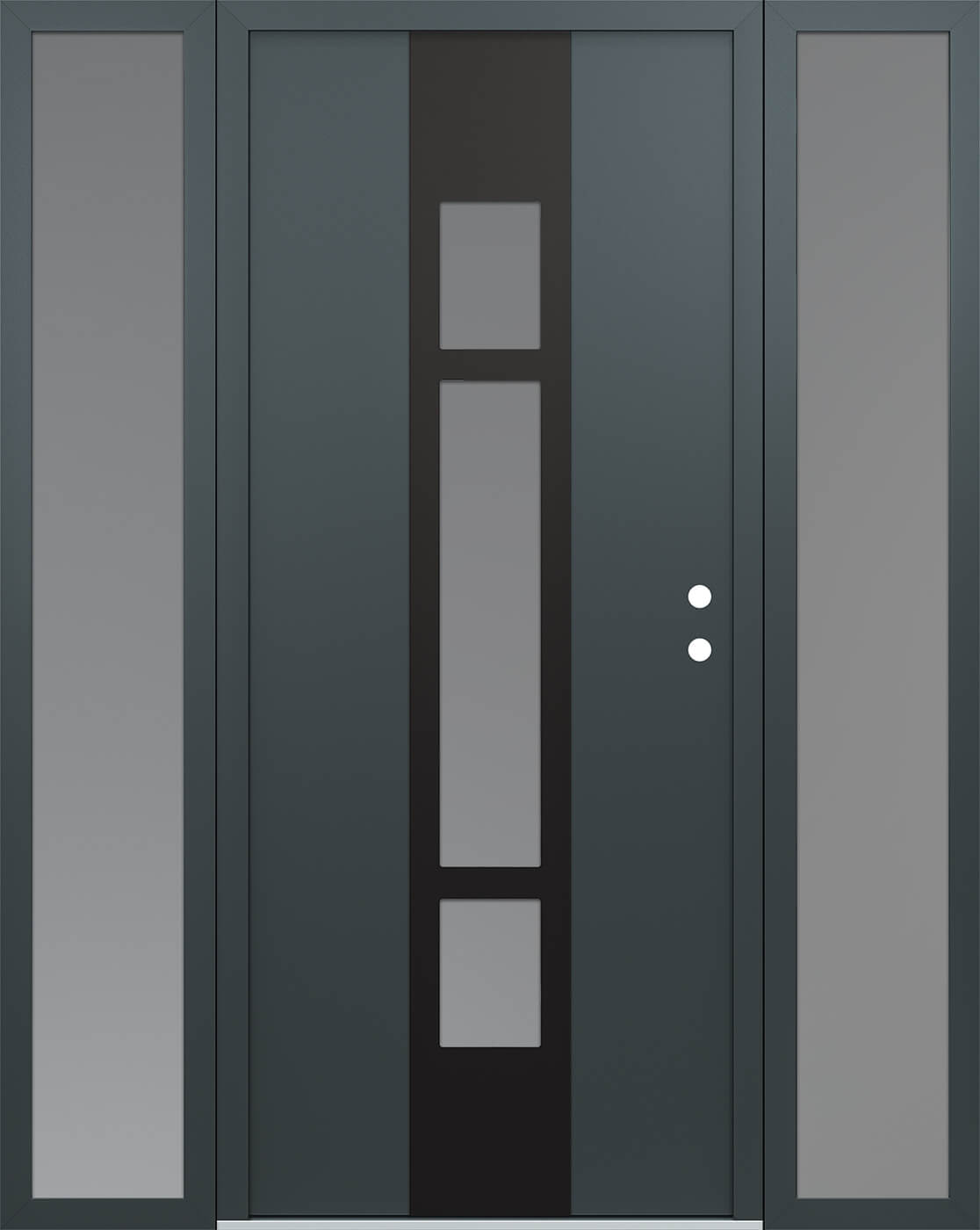 Modern Steel Front Door DIAMOND A9 68" X 80" ANTHRACITE/ANTHRACITE FROSTED GLASS PANEL BLACK LHI WITH 2 SIDELITES MIRRORED GLASS