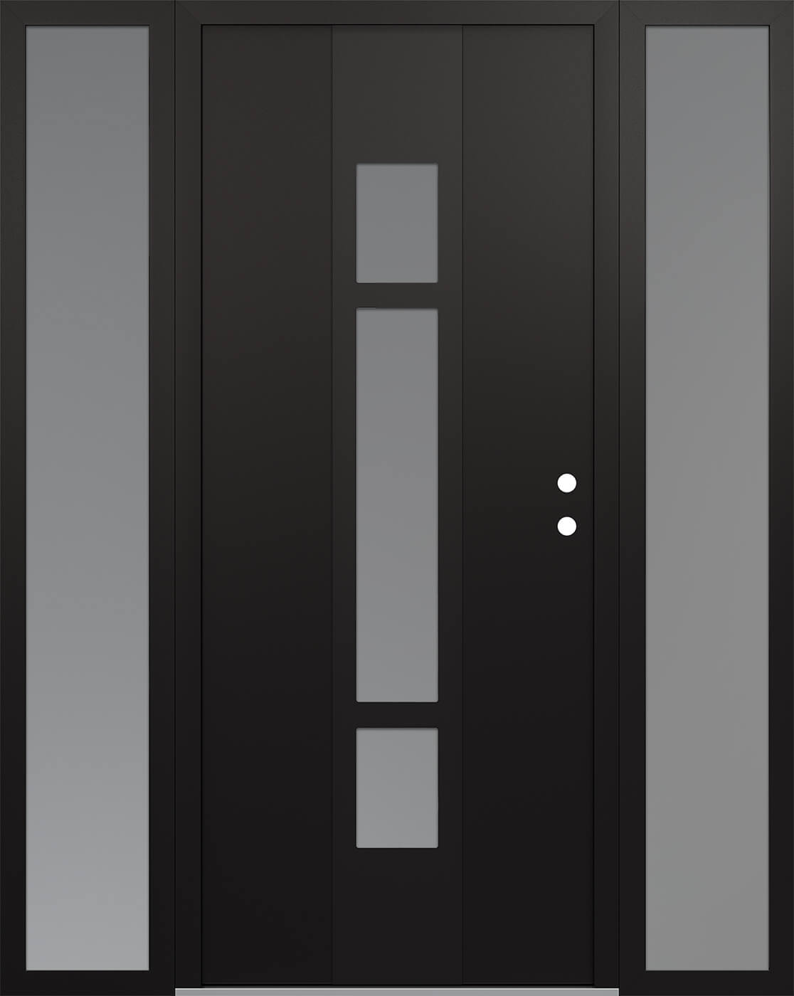 MODERN STEEL FRONT DOOR DIAMOND A9 68" X 80" BLACK/WHITE FROSTED GLASS PANEL BLACK LHI WITH 2 SIDELITES FROSTED GLASS