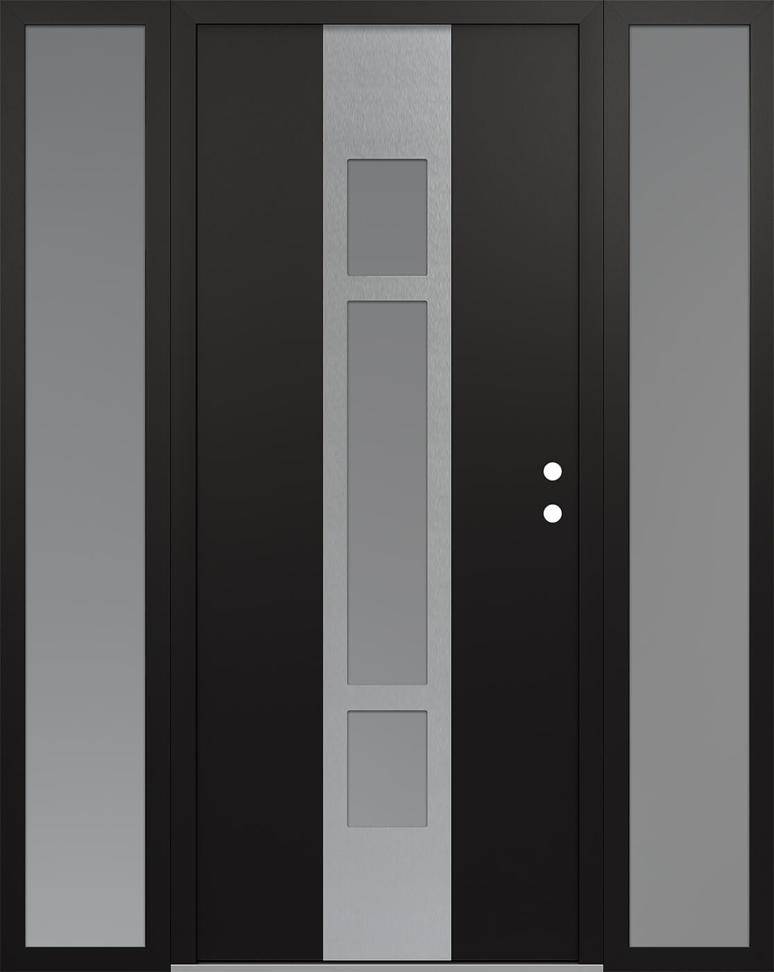 MODERN STEEL FRONT DOOR DIAMOND A9 68" X 80" BLACK/WHITE FROSTED GLASS PANEL STAINLESS STEEL LHI WITH 2 SIDELITES MIRRORED GLASS