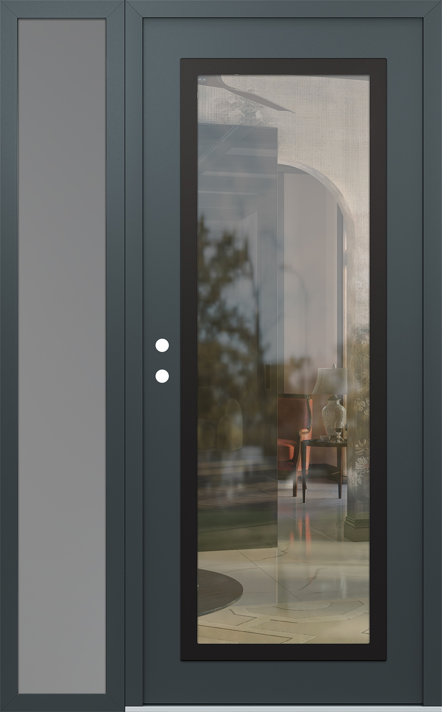 Modern Steel Front Door Diamond C1 48" x 80" anthracite/anthracite clear Glass Panel black RHI with Sidelite frosted Glass