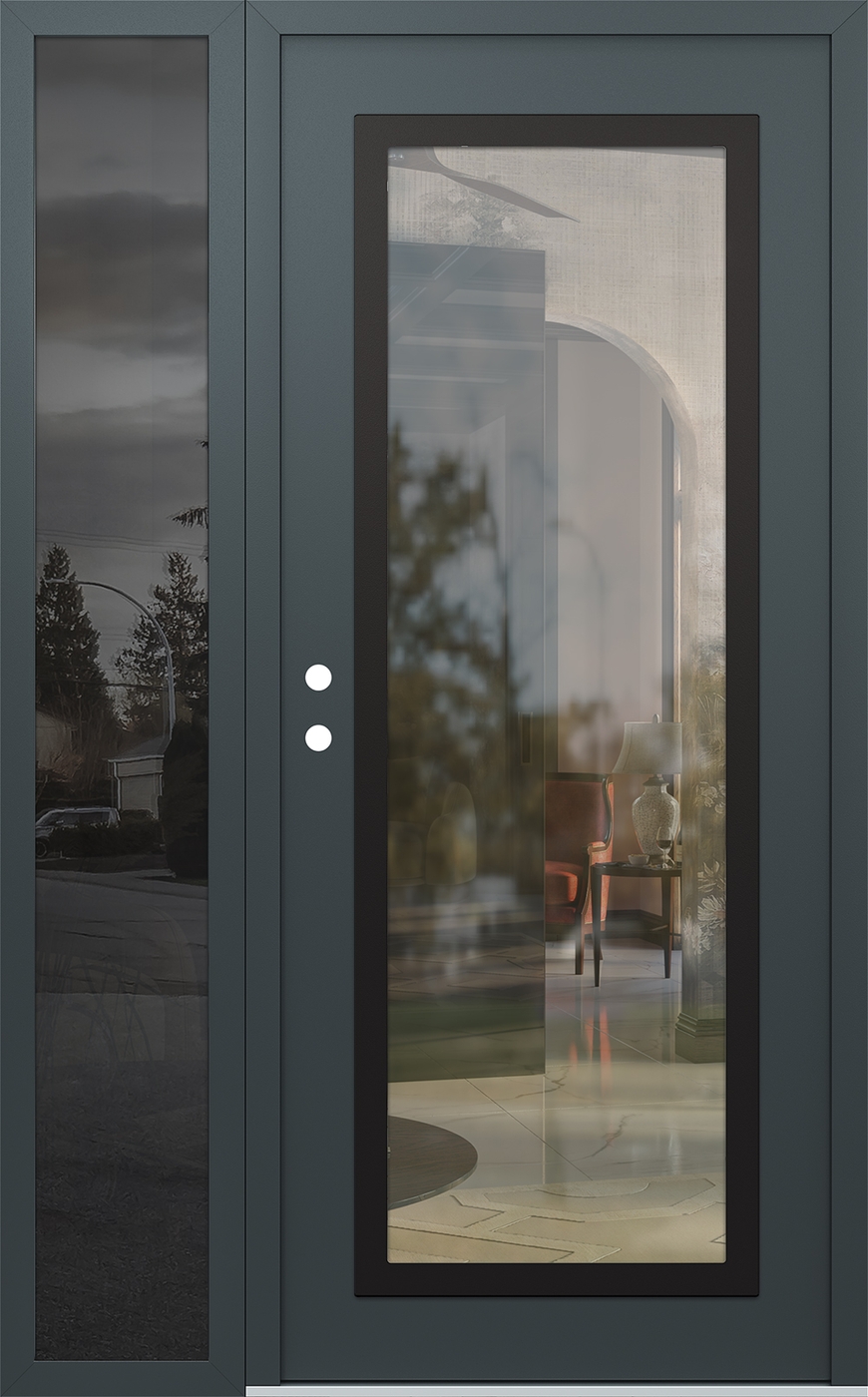 Modern Steel Front Door Diamond C1 48" x 80" anthracite/anthracite clear Glass Panel black RHI with Sidelite mirrored Glass