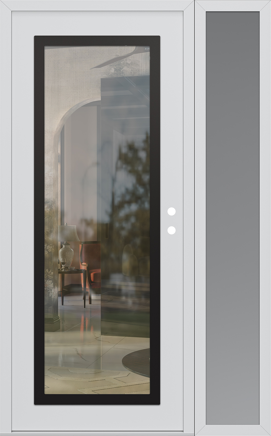 Modern Steel Front Door Diamond C1 48" x 80" white/white clear Glass Panel black LHI with Sidelite frosted Glass