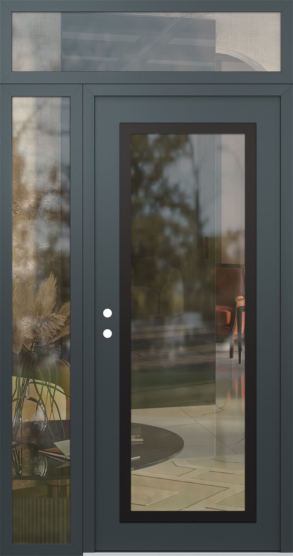Diamond C1 48" x 96" anthracite/anthracite clear Glass Panel black RHI with Sidelite and Transom clear Glass