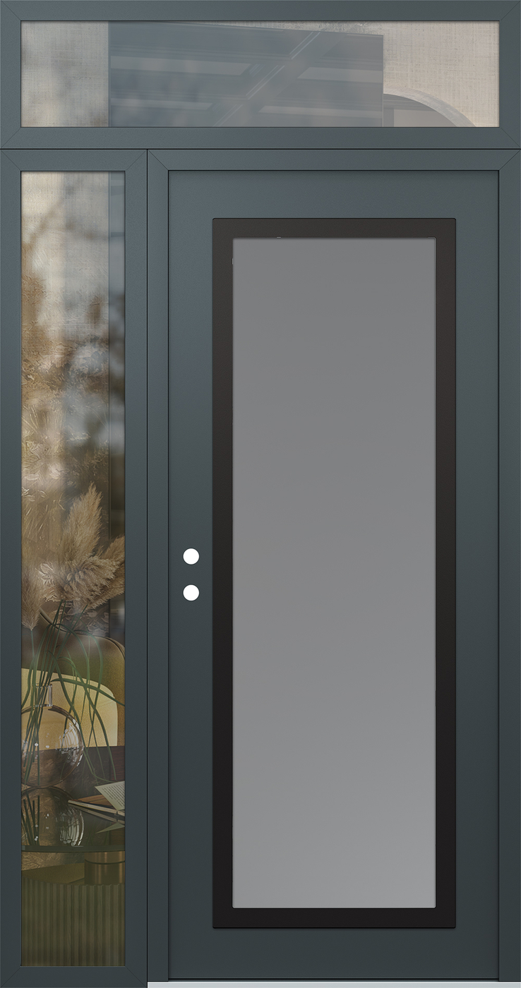 Modern Steel Front Door Diamond C1 48" x 96" anthracite/anthracite frosted Glass Panel black RHI with Sidelite and Transom clear Glass