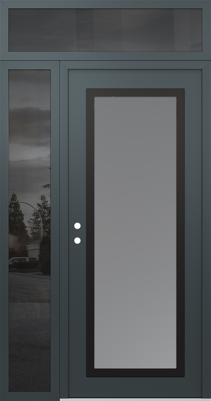 Modern Steel Front Door Diamond C1 48" x 96" anthracite/anthracite frosted Glass Panel black RHI with Sidelite and Transom mirrored Glass