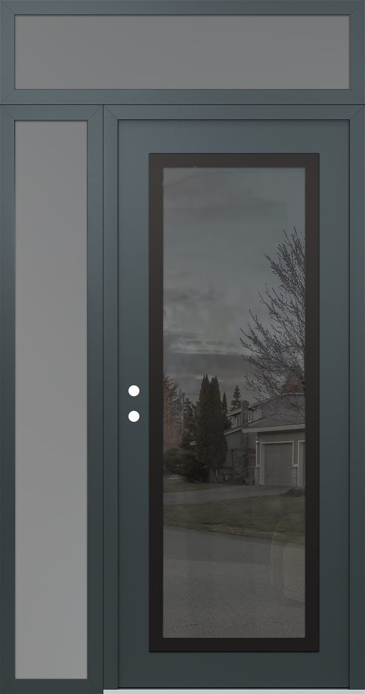 Modern Steel Front Door Diamond C1 48" x 96" anthracite/anthracite mirrored Glass Panel black RHI with Sidelite and Transom frosted Glass