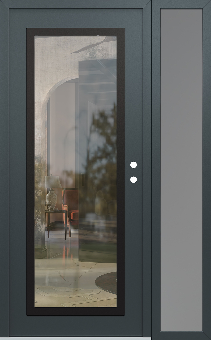 Modern Steel Front Door Diamond C1 50" x 80" anthracite/anthracite clear Glass Panel black LHI with Sidelite frosted Glass