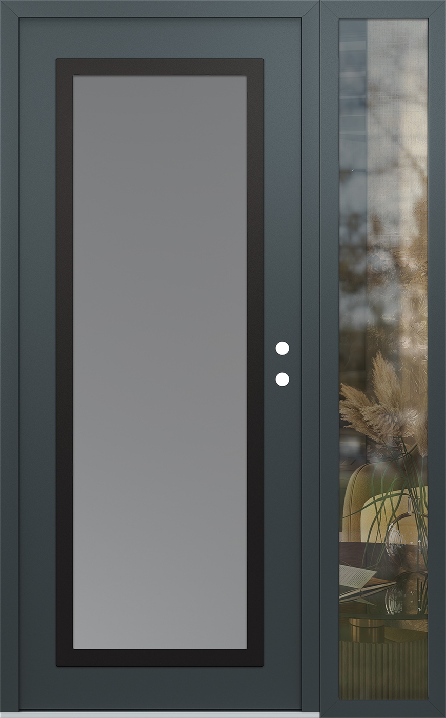 Modern Steel Front Door Diamond C1 50" x 80" anthracite/anthracite frosted Glass Panel black LHI with Sidelite clear Glass