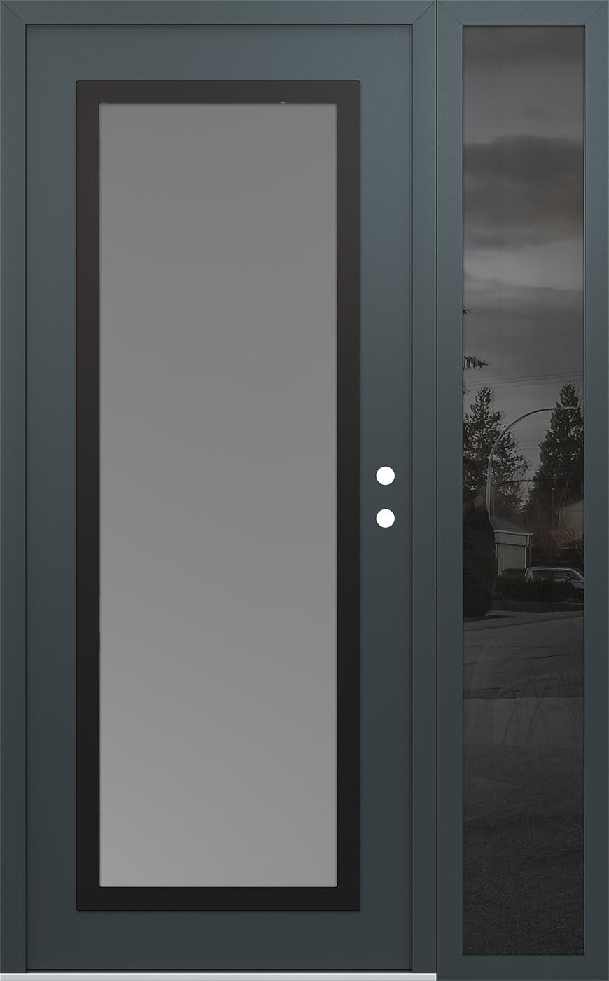 Modern Steel Front Door Diamond C1 50" x 80" anthracite/anthracite frosted Glass Panel black LHI with Sidelite mirrored Glass