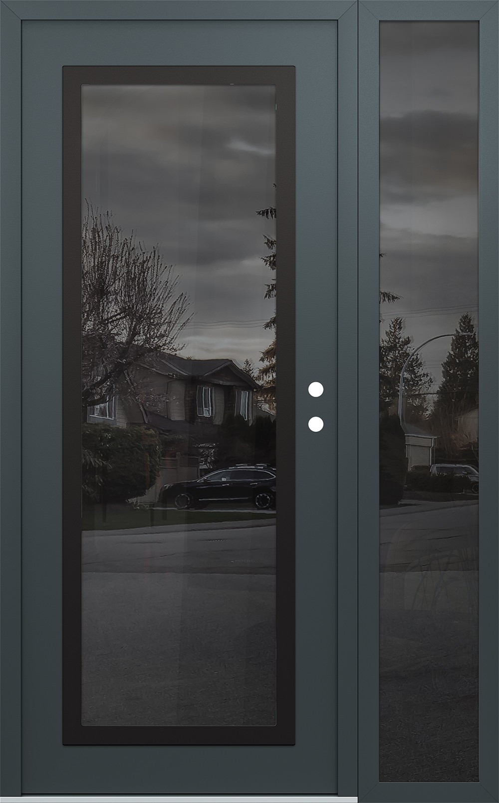 Modern Steel Front Door Diamond C1 50" x 80" anthracite/anthracite mirrored Glass Panel black LHI with Sidelite mirrored Glass