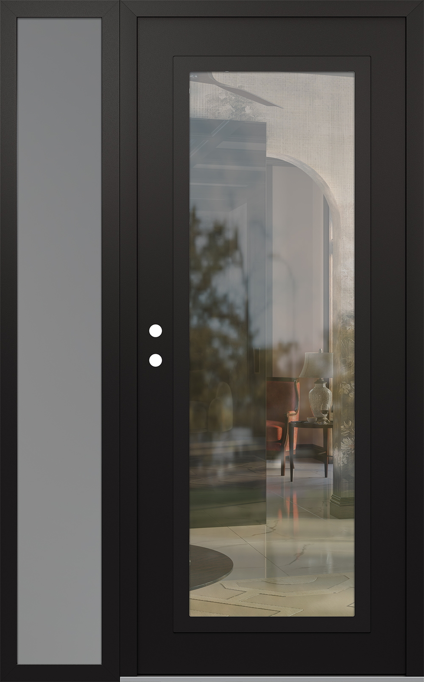 Modern Steel Front Door Diamond C1 50" x 80" black/black clear Glass Panel black RHI with Sidelite frosted Glass
