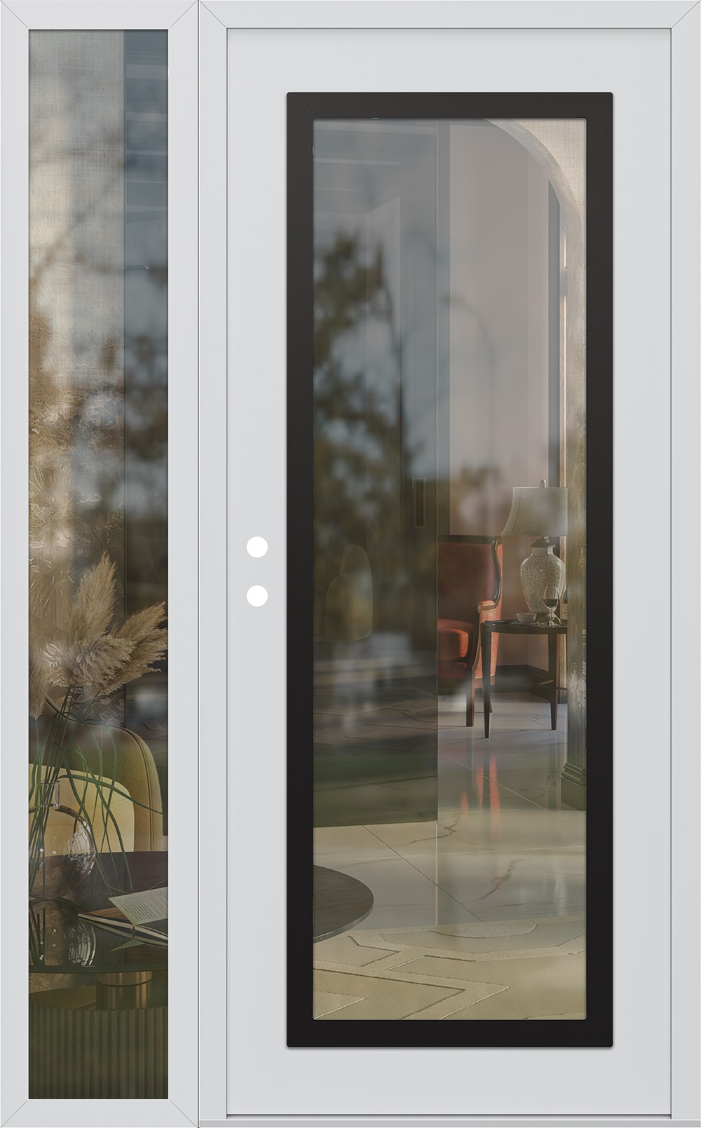 Modern Steel Front Door Diamond C1 50" x 80" white/white clear Glass Panel black RHI with Sidelite clear Glass