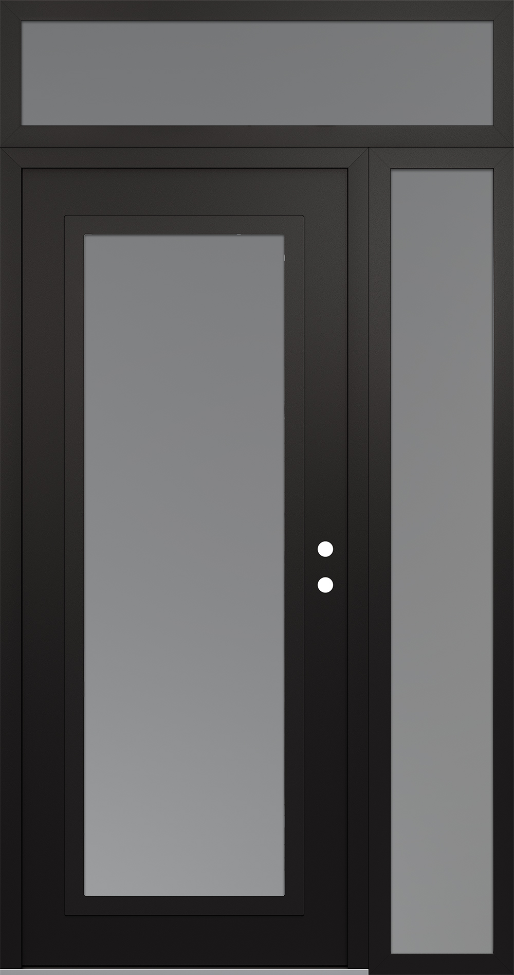 Modern Steel Front Door Diamond C1 50" x 96" black/white frosted Glass Panel black LHI with Sidelite and Transom frosted Glass