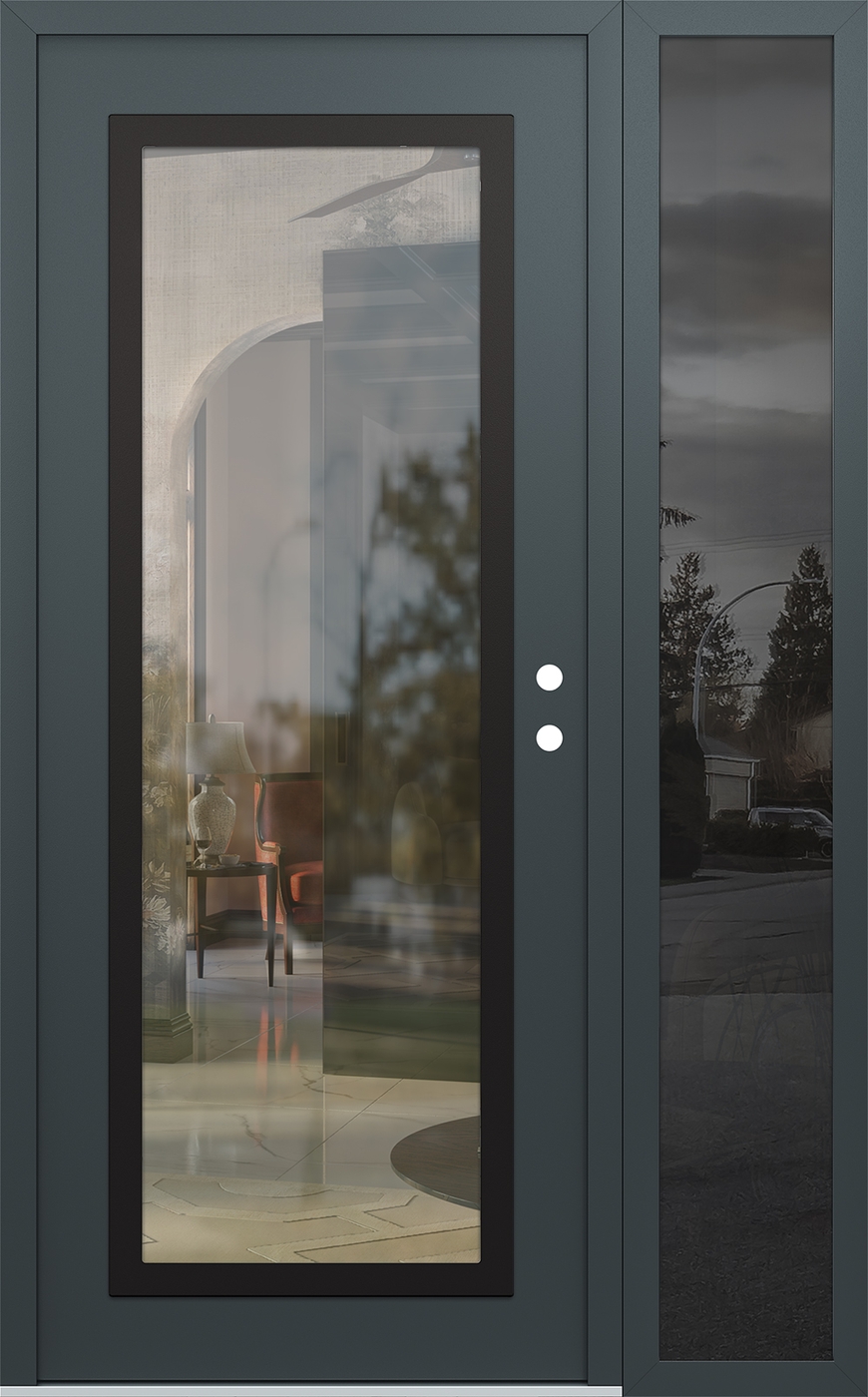 Modern Steel Front Door Diamond C1 52" x 80" anthracite/anthracite clear Glass Panel black LHI with Sidelite mirrored Glass