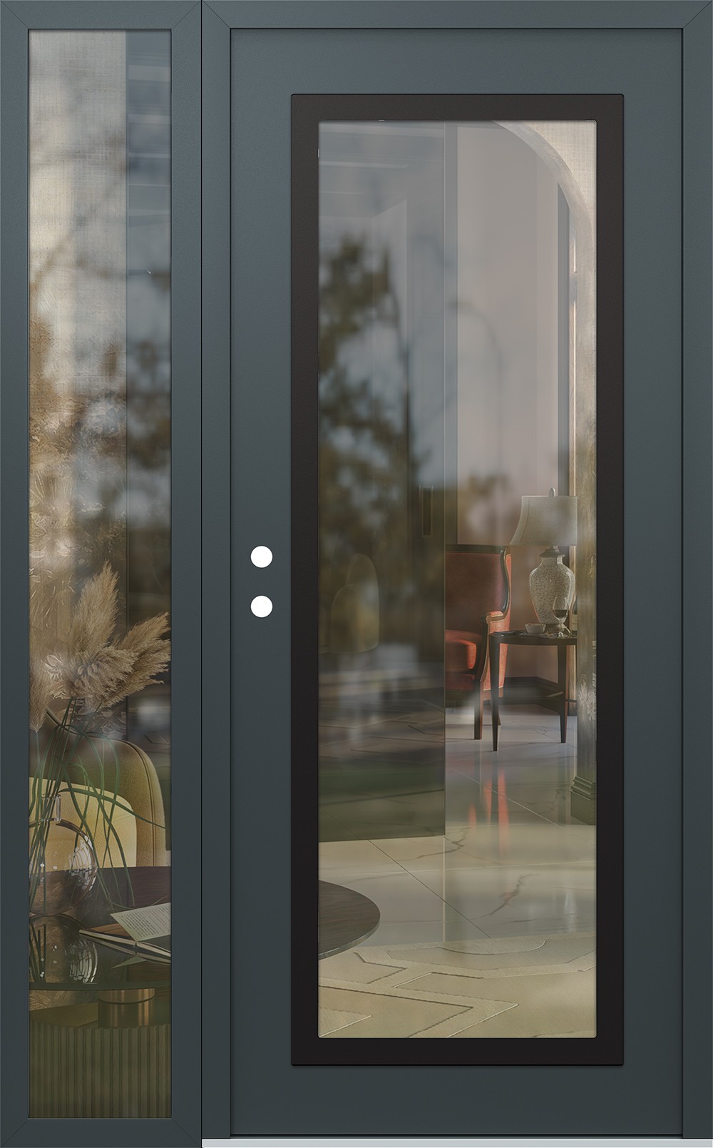 Modern Steel Front Door Diamond C1 52" x 80" anthracite/anthracite clear Glass Panel black RHI with Sidelite clear Glass