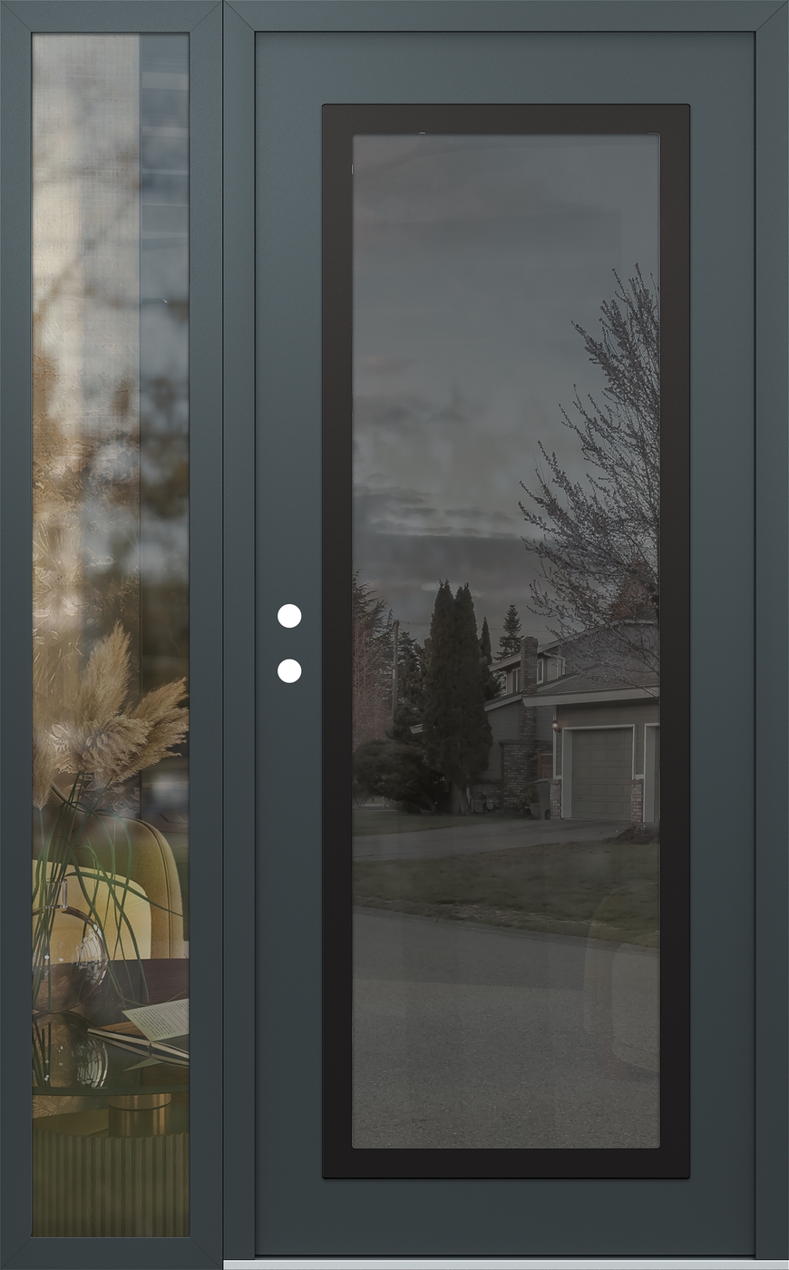 Modern Steel Front Door Diamond C1 52" x 80" anthracite/anthracite mirrored Glass Panel black RHI with Sidelite clear Glass
