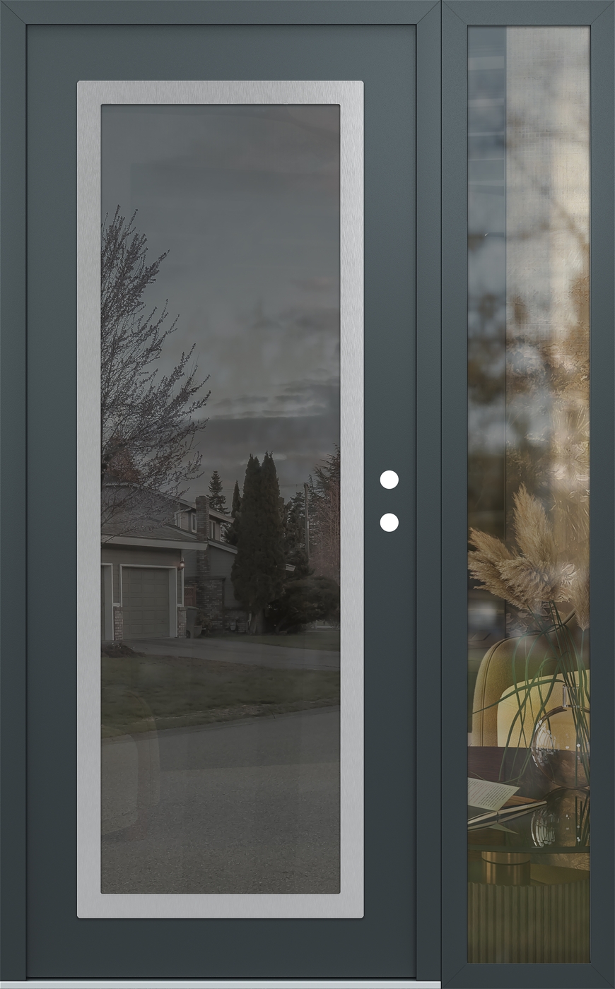 Modern Steel Front Door Diamond C1 52" x 80" anthracite/anthracite mirrored Glass Panel stainless steel LHI with Sidelite clear Glass
