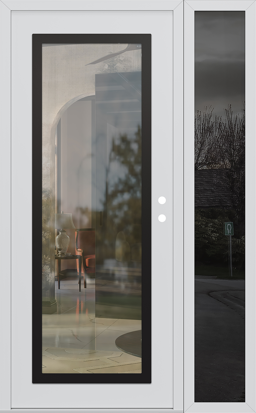 Modern Steel Front Door Diamond C1 52" x 80" white/white clear Glass Panel black LHI with Sidelite mirrored Glass