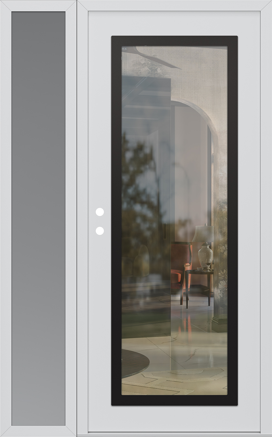 Modern Steel Front Door Diamond C1 52" x 80" white/white clear Glass Panel black RHI with Sidelite frosted Glass