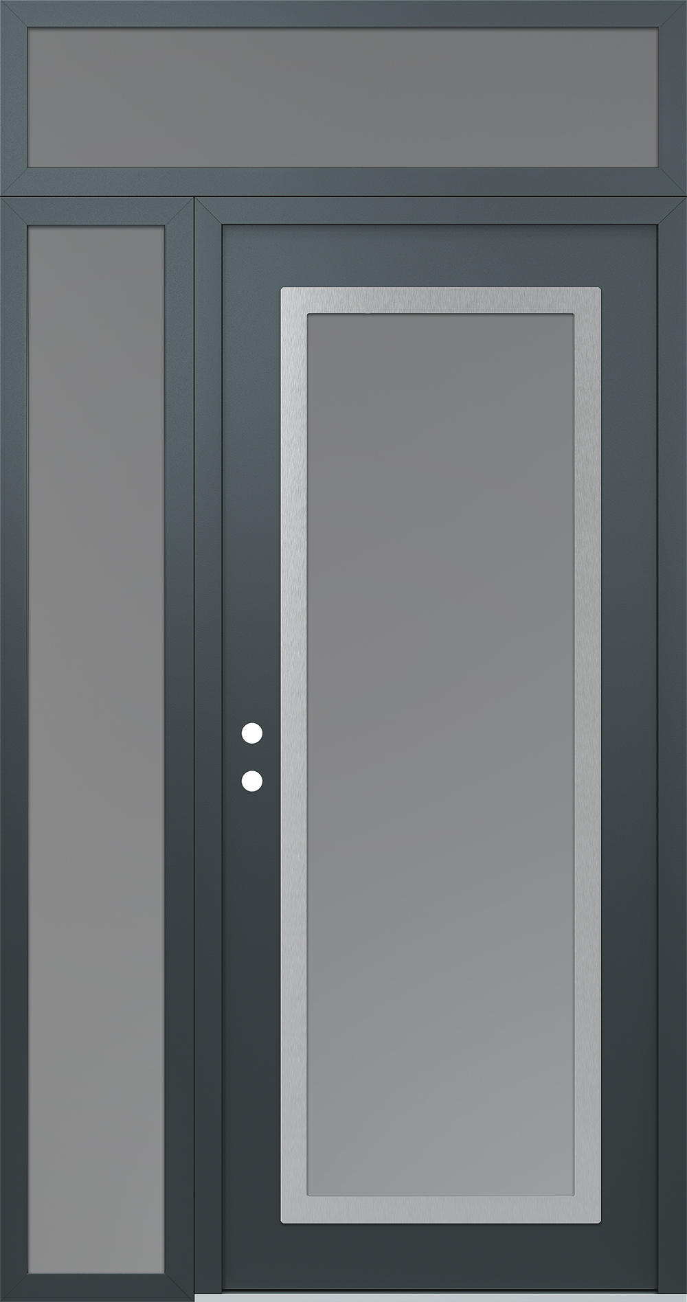Modern Steel Front Door Diamond C1 52" x 96" anthracite/anthracite frosted Glass Panel stainless steel RHI with Sidelite and Transom frosted Glass