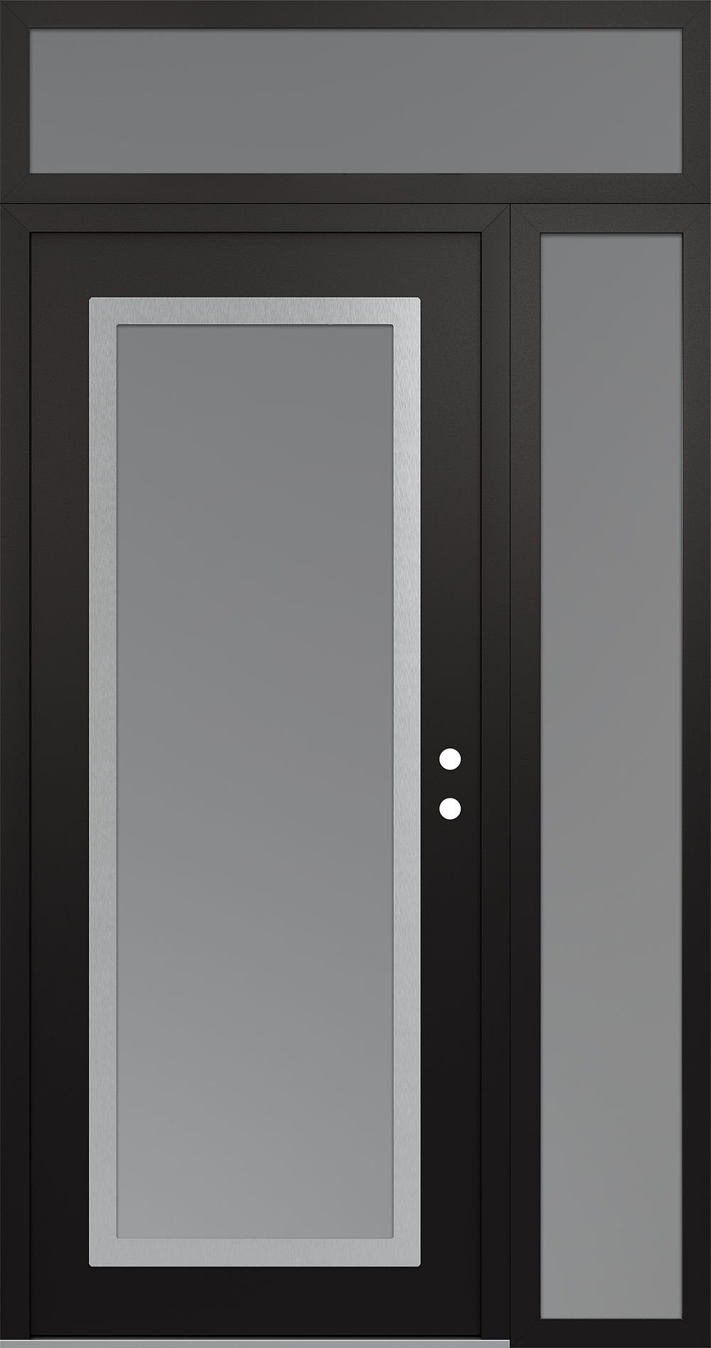 Modern Steel Front Door Diamond C1 52" x 96" black/white frosted Glass Panel stainless steel LHI with Sidelite and Transom frosted Glass