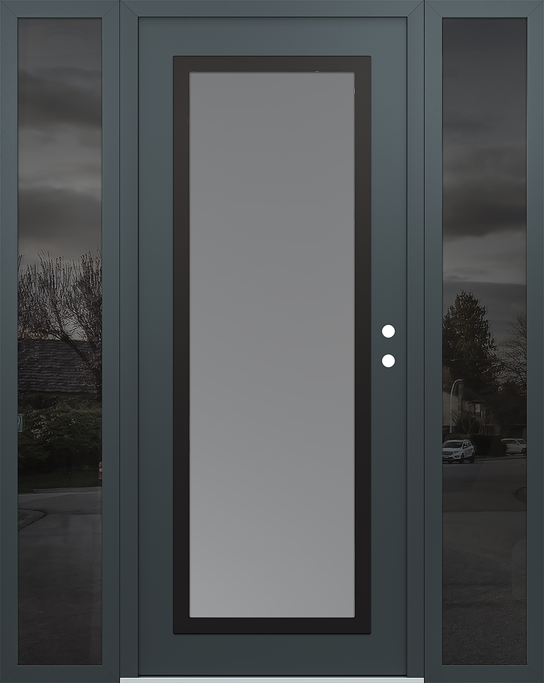 Modern Steel Front Door Diamond C1 60" x 80" anthracite/anthracite frosted Glass Panel black LHI with 2 Sidelites mirrored Glass