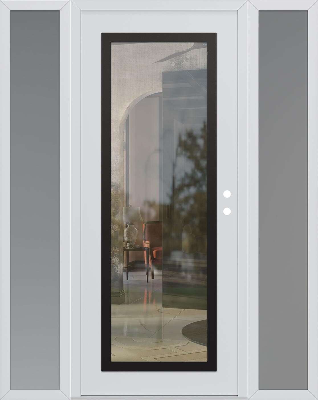 Modern Steel Front Door Diamond C1 60" x 80" white/white clear Glass Panel black LHI with 2 Sidelites frosted Glass