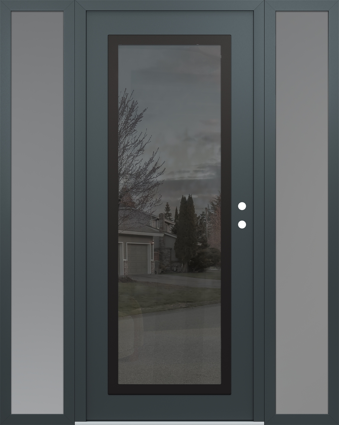 Modern Steel Front Door Diamond C1 64" x 80" anthracite/anthracite mirrored Glass Panel black LHI with 2 Sidelites frosted Glass