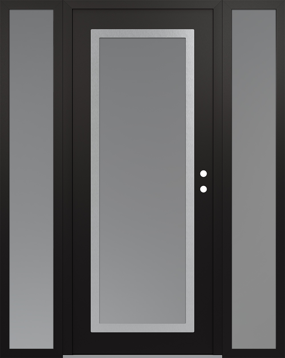 Modern Steel Front Door Diamond C1 64" x 80" black/white frosted Glass Panel stainless steel LHI with 2 Sidelites frosted Glass